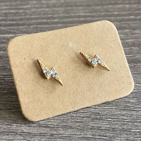 Tiny Lightning Bolt Stud Earrings Gold - Picture 2 of 2
